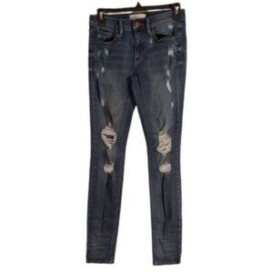 Mudd Size 7 Jeans Juniors Low Rise Skinny Distressed Flex Stretch Blue Denim